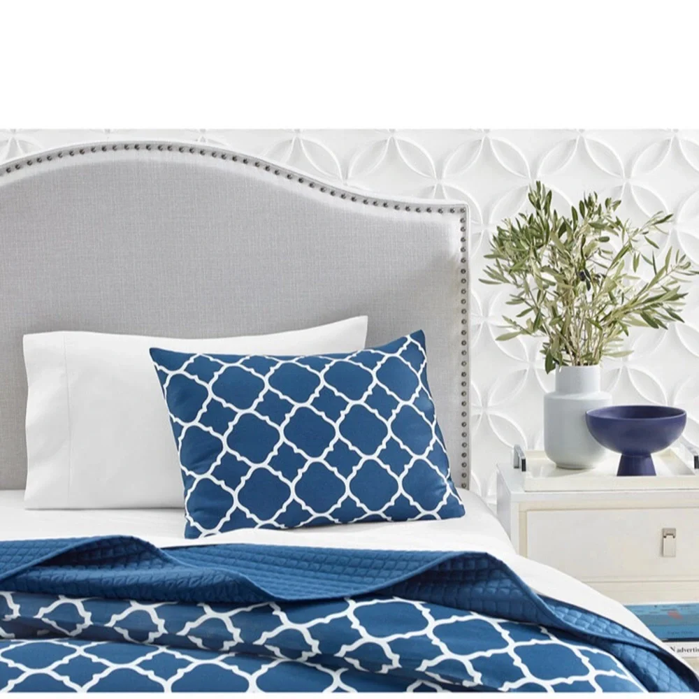 NWT Charter Club Geometric Dove 2 PC Duvet Cover Set, Twin, Navy Peony